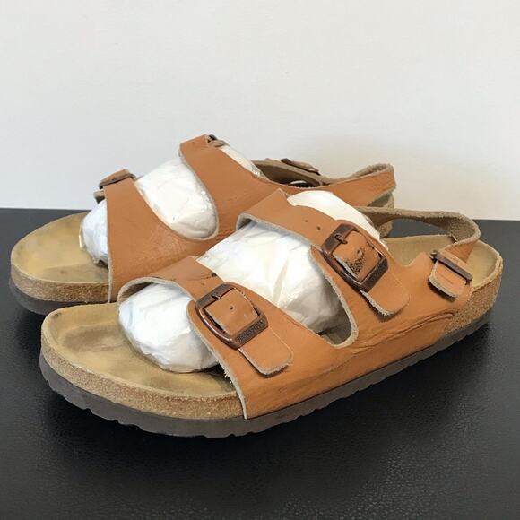 Vintage Birkenstock Milano Caramel Ginger Brown Double Heel Strap Sandals 40 - Picture 1 of 16